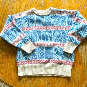 Novelty Geiger winter scapes skaters snowman trees pullover wool sweater s38